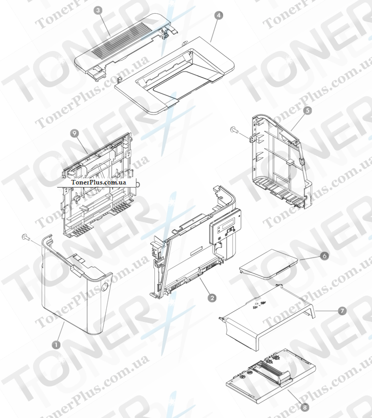 Каталог запчастей для HP LaserJet M202n Pro - External panels and covers, simplex product