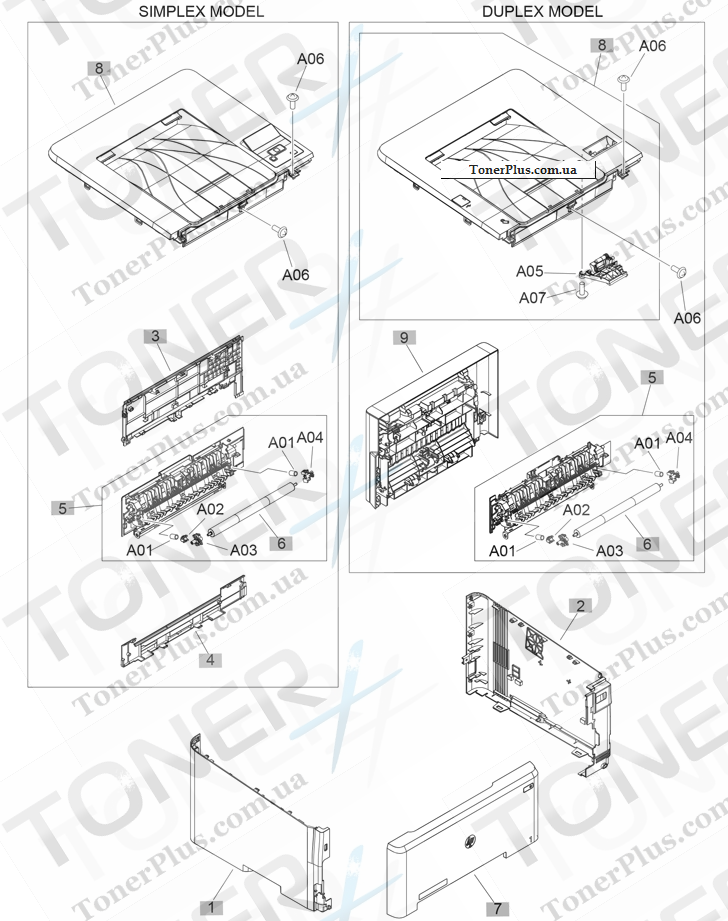 Каталог запчастей для HP Color LaserJet Pro M252 - M252 covers and control panels
