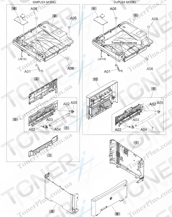 Каталог запчастей для HP Color LaserJet Pro M252 - M274, M277 covers and control panel