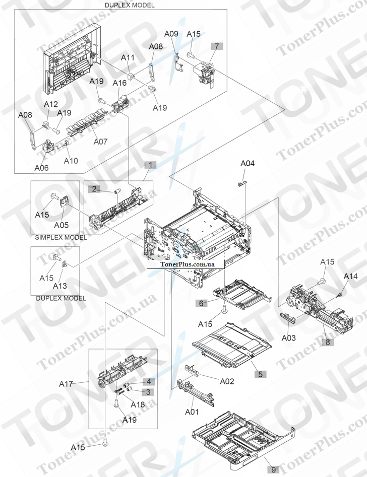 Каталог запчастей для HP LaserJet M274 Pro Color MFP - Internal components (1 of 3)