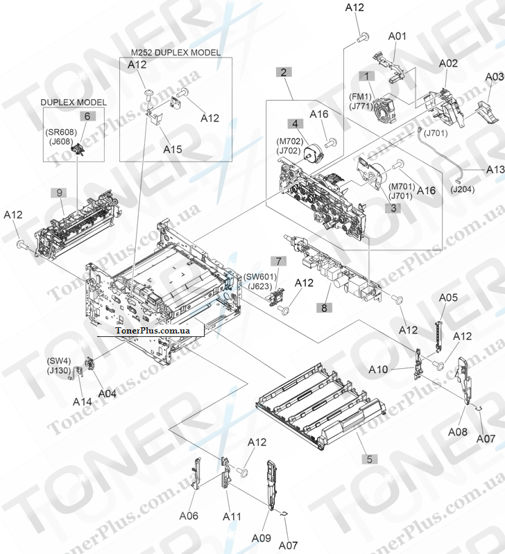 Каталог запчастей для HP Color LaserJet Pro M252 - Internal components (2 of 3)
