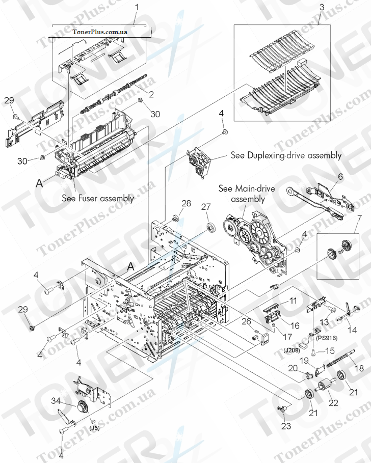 Каталог запчастей для HP LaserJet M2727 MFP - Internal components (1 of 4)