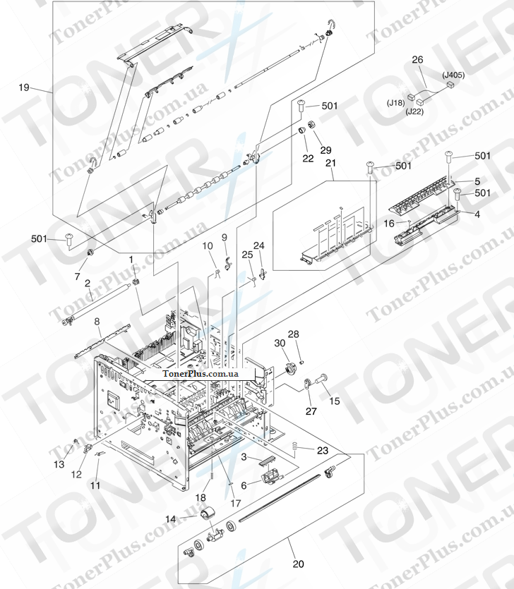 Каталог запчастей для HP LaserJet M3027 MFP - Internal components (3 of 6)