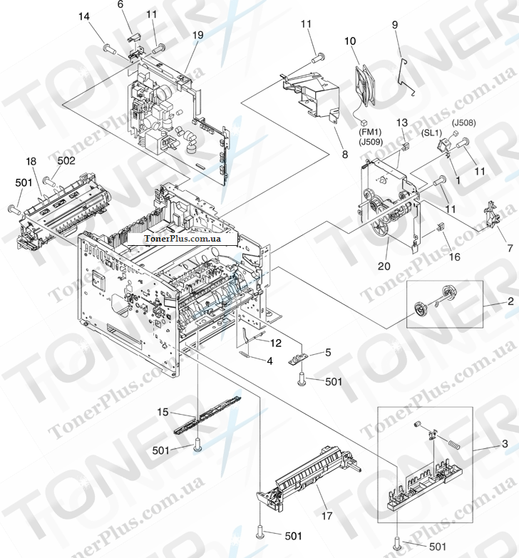 Каталог запчастей для HP LaserJet M3035 MFP - Internal components (5 of 6)