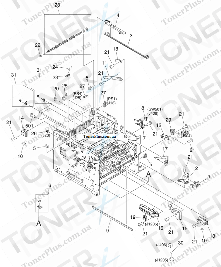 Каталог запчастей для HP LaserJet M3027 MFP - Internal components (6 of 6)