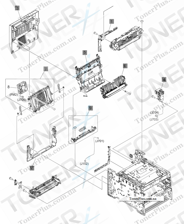 Каталог запчастей для HP LaserJet Pro 300 Color M351 - Internal assemblies (duplex models)