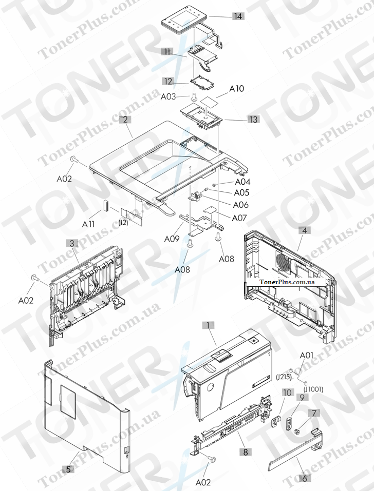 Каталог запчастей для HP LaserJet Pro 400 M401 - Covers, panels, and doors (touchscreen control panel models)