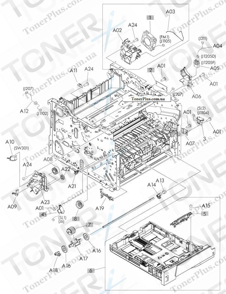 Каталог запчастей для HP LaserJet M401 Pro 400 - Internal components 4