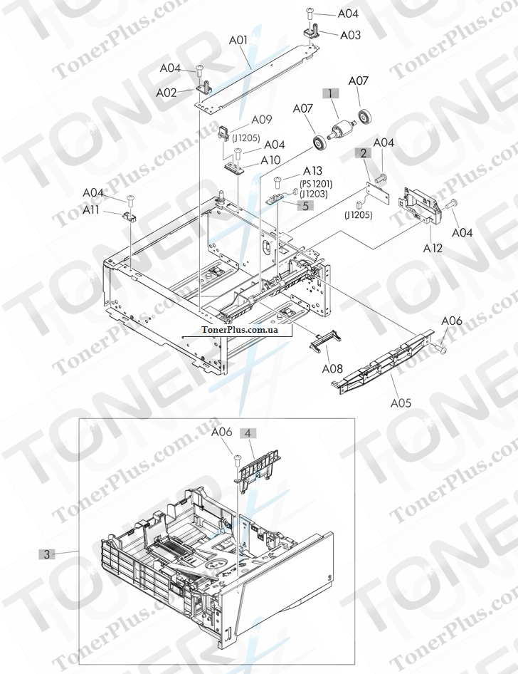Каталог запчастей для HP LaserJet M401 Pro 400 - Paper feeder main body 2