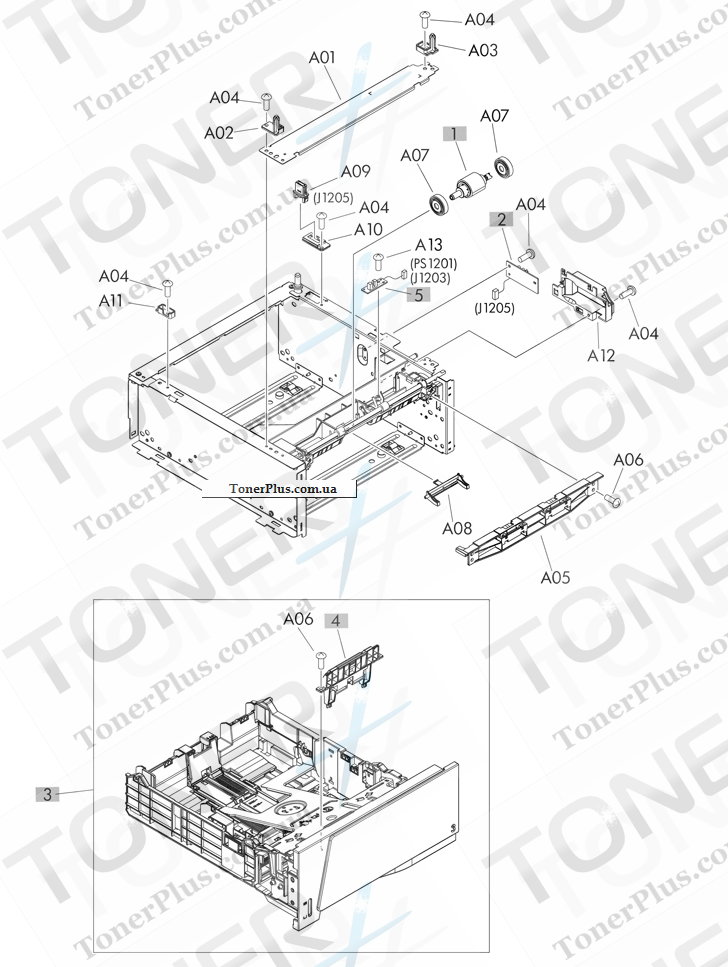 Каталог запчастей для HP LaserJet Pro 400 MFP M425 - Paper feeder main body 2