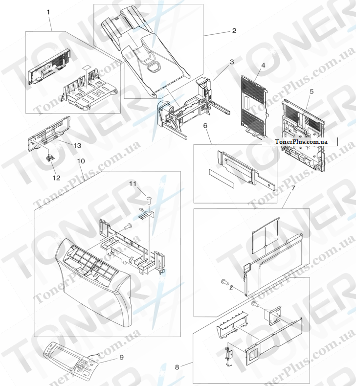 Каталог запчастей для HP LaserJet M4345x MFP - External panels and covers