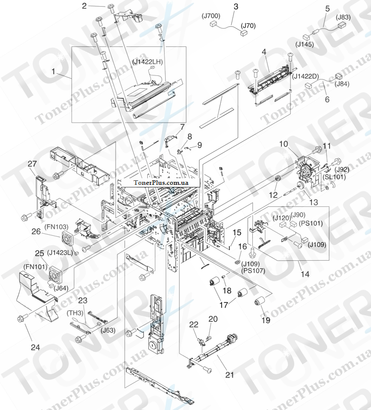 Каталог запчастей для HP LaserJet M4345 MFP - Internal components (1 of 5)