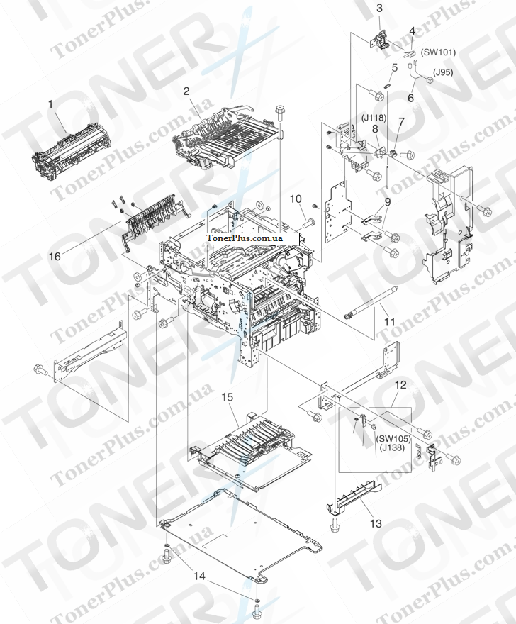 Каталог запчастей для HP LaserJet M4345 MFP - Internal components (2 of 5)