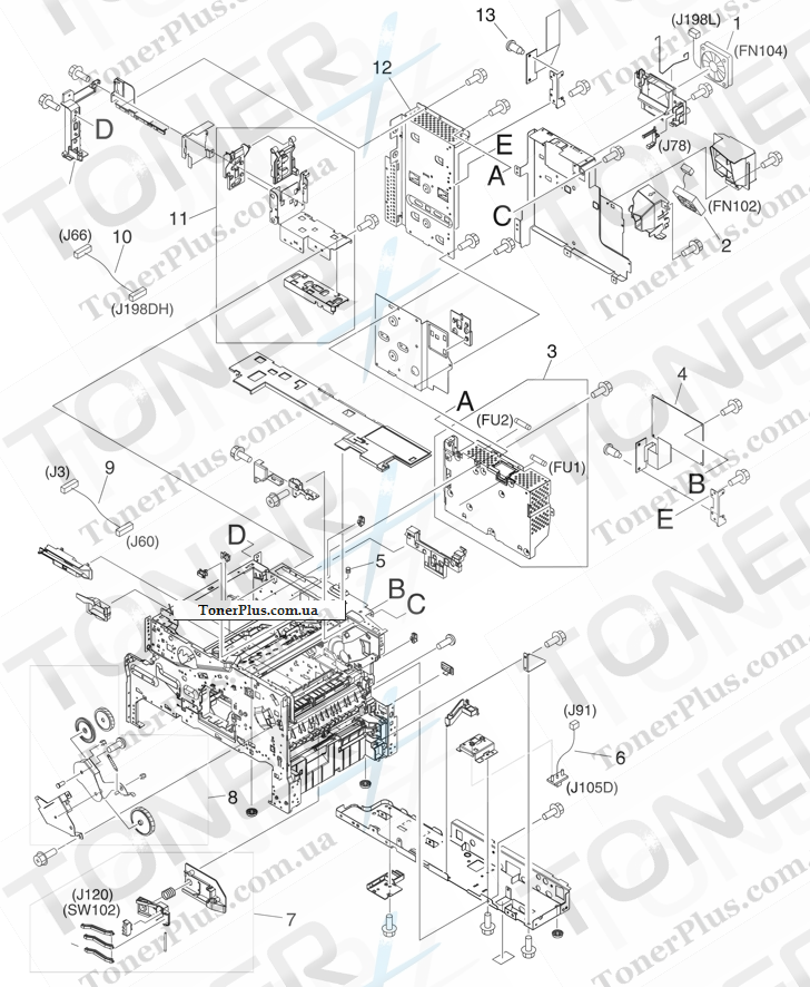 Каталог запчастей для HP LaserJet M4345x MFP - Internal components (5 of 5)