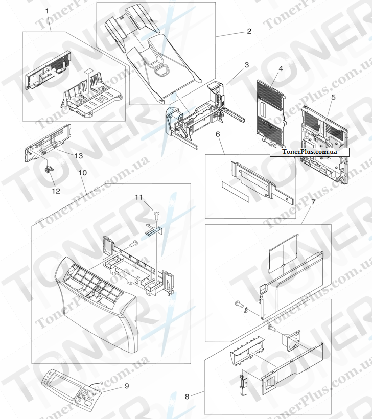 Каталог запчастей для HP LaserJet M4349x MFP - External panels and covers