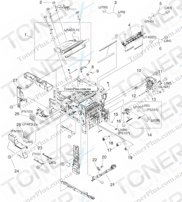 Каталог запчастей для HP LaserJet M4349x MFP - Internal components (1 of 5)
