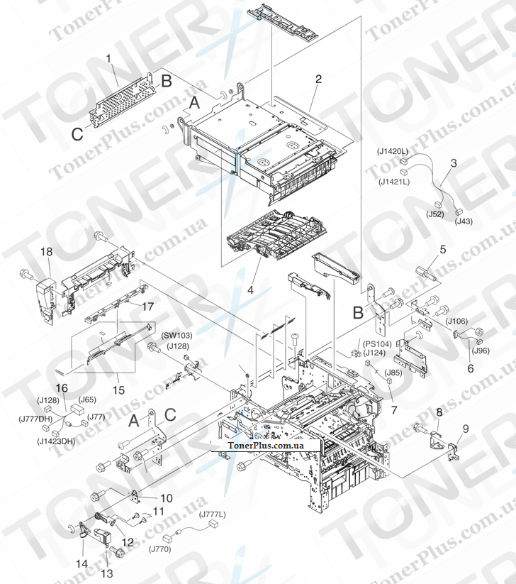 Каталог запчастей для HP LaserJet M4349x MFP - Internal components (4 of 5)