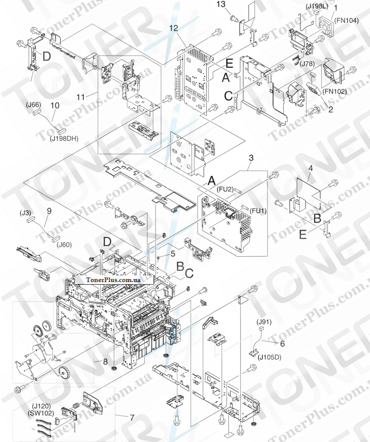 Каталог запчастей для HP LaserJet M4349x MFP - Internal components (5 of 5)