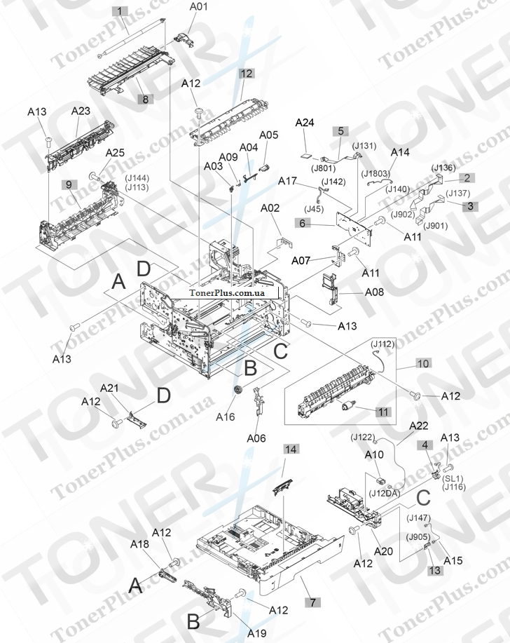 Каталог запчастей для HP LaserJet Pro M435nw MFP - Internal components (1 of 3)
