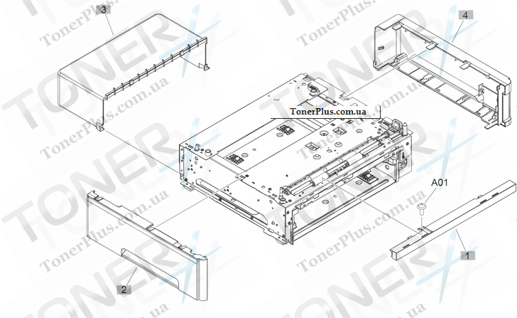 Каталог запчастей для HP LaserJet M435nw MFP Pro - 500-sheet feeder cassette external panels and covers