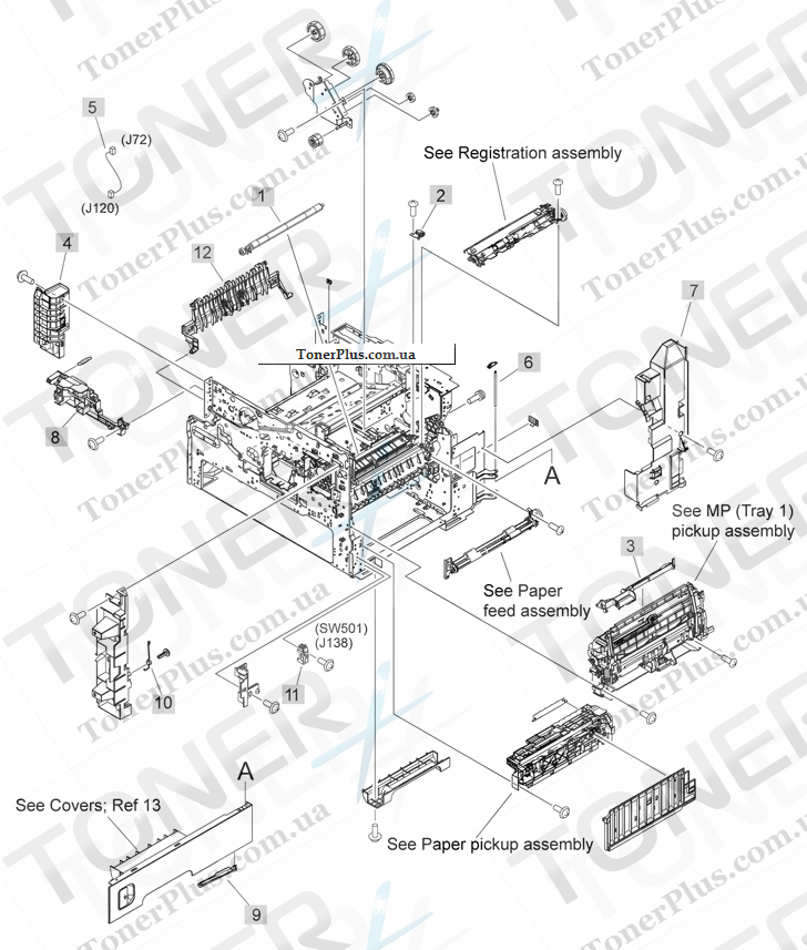 Каталог запчастей для HP LaserJet M4555 MFP Enterprise - Internal components 1