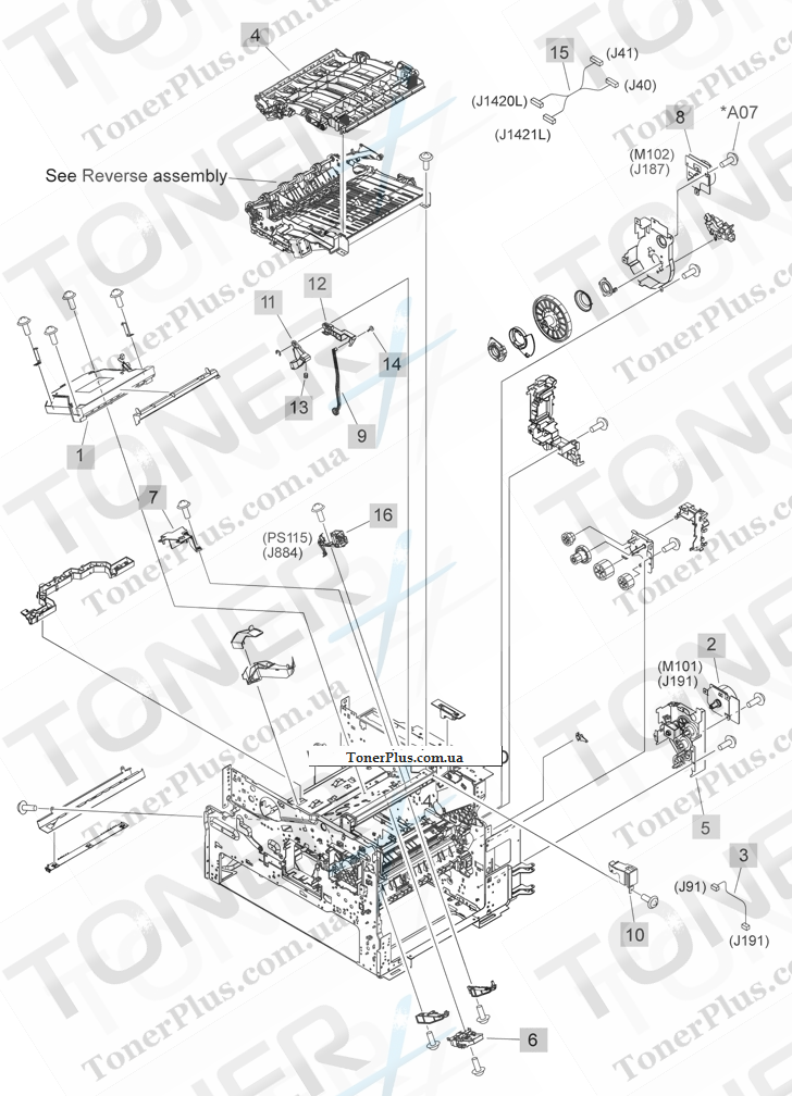 Каталог запчастей для HP LaserJet M4555 MFP Enterprise - Internal components 2