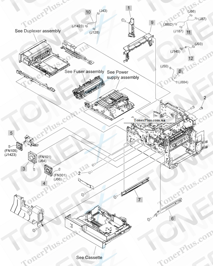 Каталог запчастей для HP LaserJet M4555 MFP Enterprise - Internal components 3