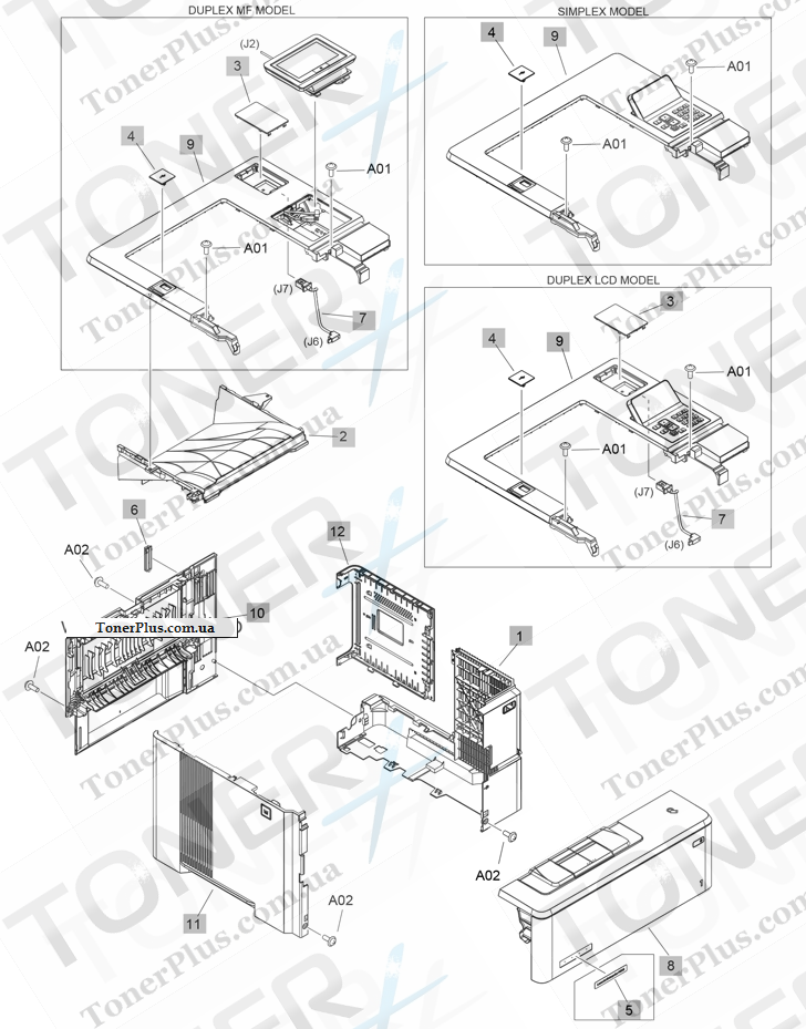 Каталог запчастей для HP LaserJet M527f Enterprise - Covers (M501/M506)
