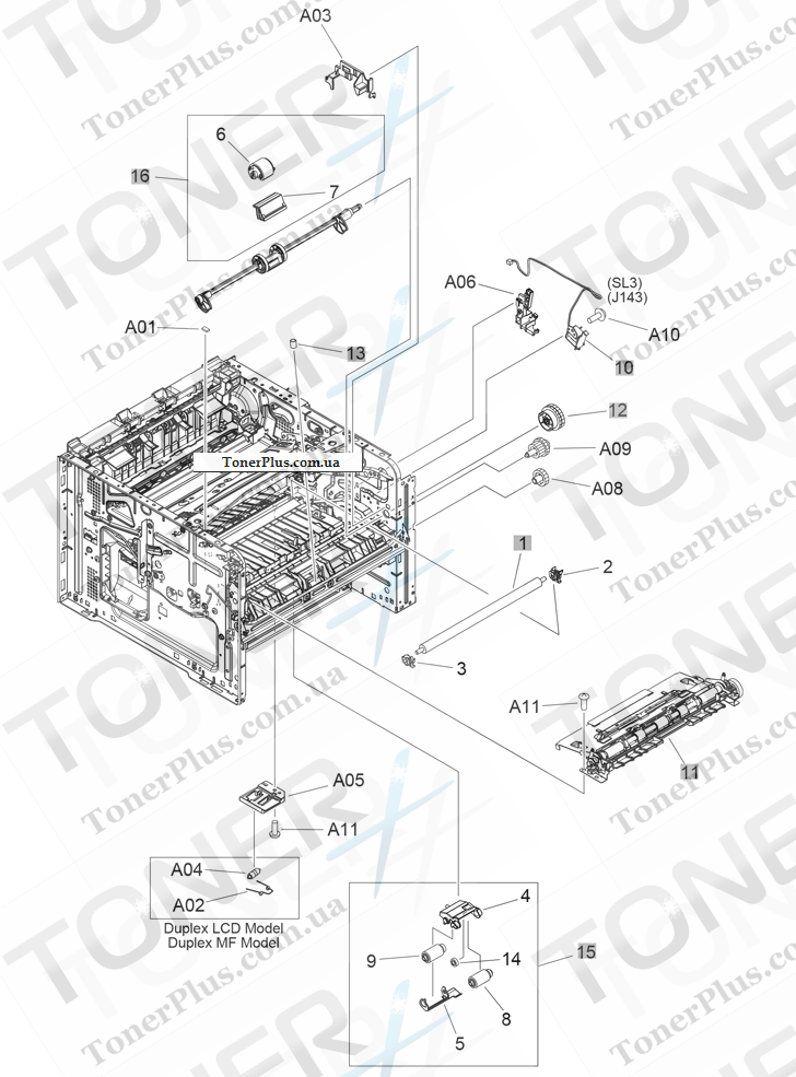 Каталог запчастей для HP LaserJet Pro M501 - Internal assemblies (3 of 4)