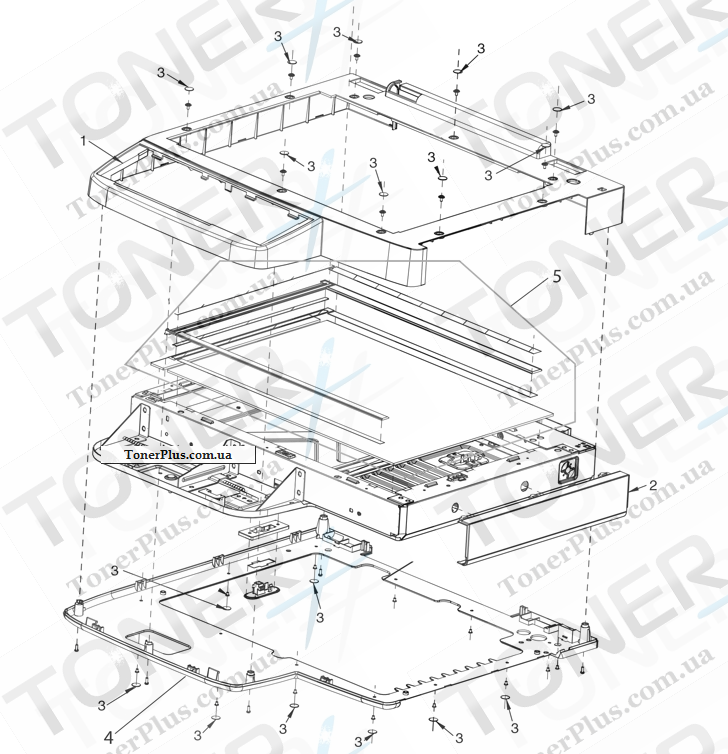 Каталог запчастей для HP LaserJet M5035 MFP - Scanner top assembly