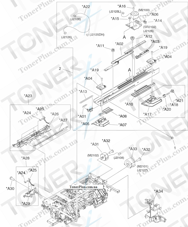 Каталог запчастей для HP LaserJet M5035 MFP - Alignment and jogger assembly (stapler/stacker)