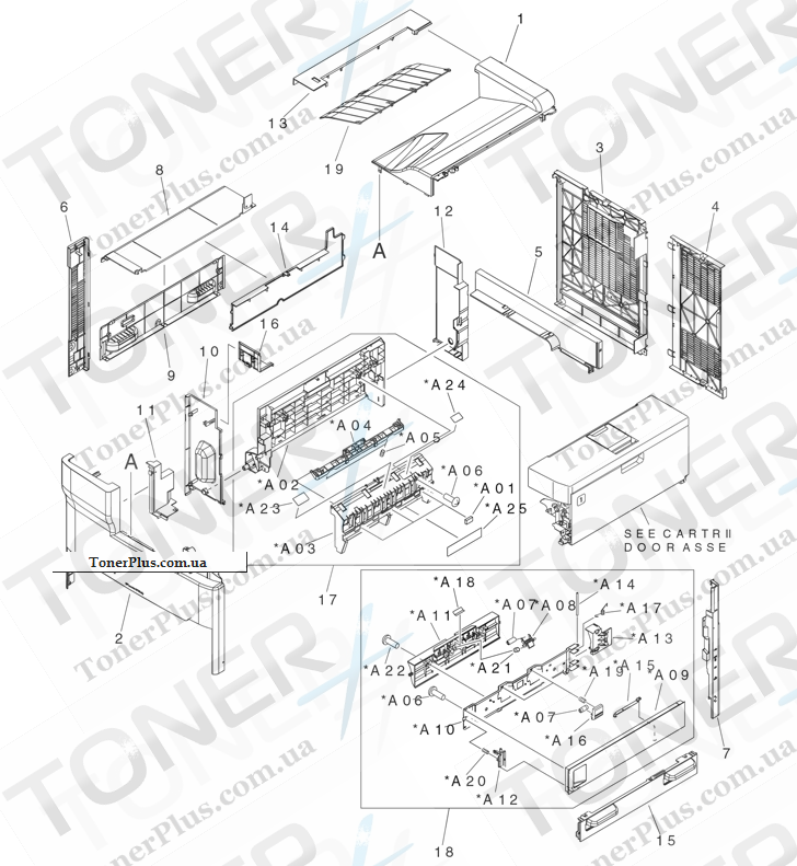 Каталог запчастей для HP LaserJet M5035 MFP - Print engine external covers and panels