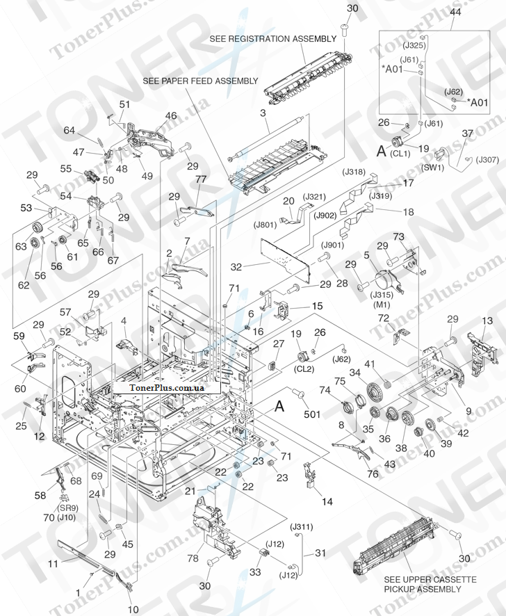 Каталог запчастей для HP LaserJet M5025 MFP - Internal components (print engine 1 of 3)