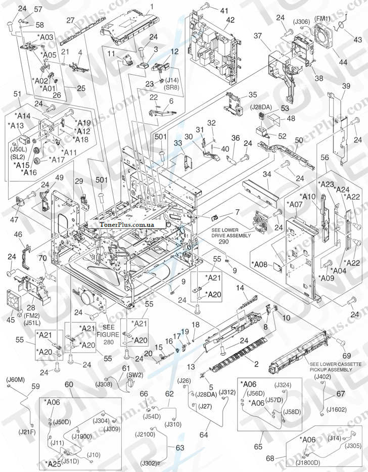 Каталог запчастей для HP LaserJet M5035 MFP - Internal components (print engine 2 of 3)
