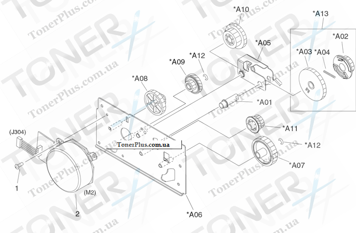 Каталог запчастей для HP LaserJet M5025 MFP - Fuser drive assembly (print engine)
