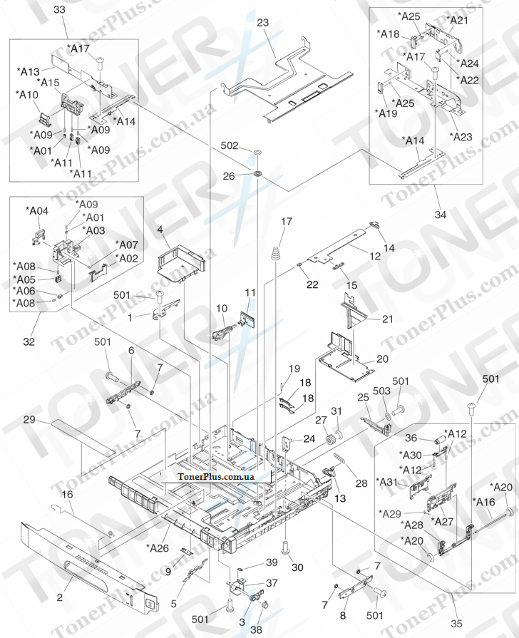 Каталог запчастей для HP LaserJet M5025 MFP - Upper cassette (print engine)