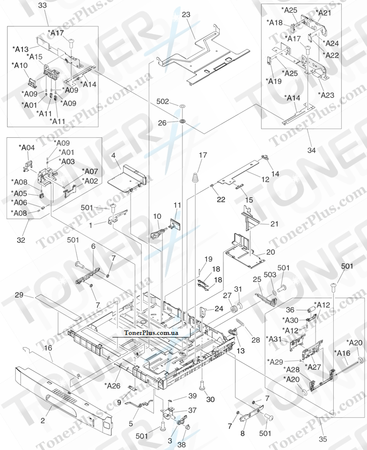 Каталог запчастей для HP LaserJet M5035 MFP - Lower cassette (print engine)
