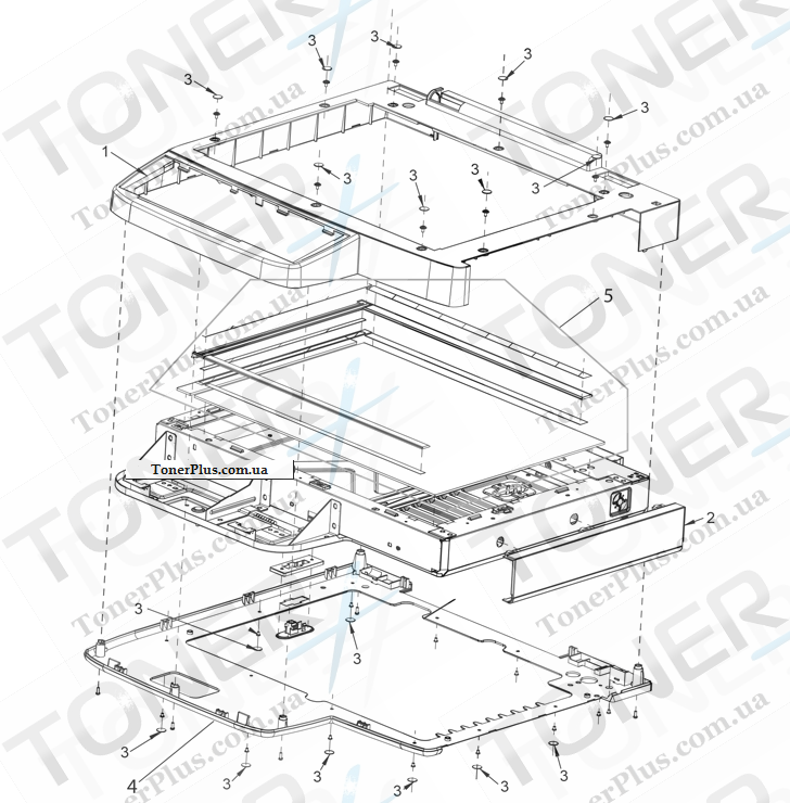 Каталог запчастей для HP LaserJet M5039XS MFP - Scanner top assembly