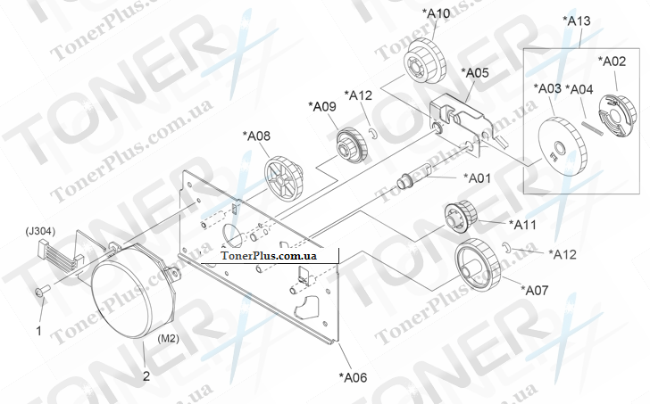 Каталог запчастей для HP LaserJet M5039XS MFP - Fuser drive assembly (print engine)