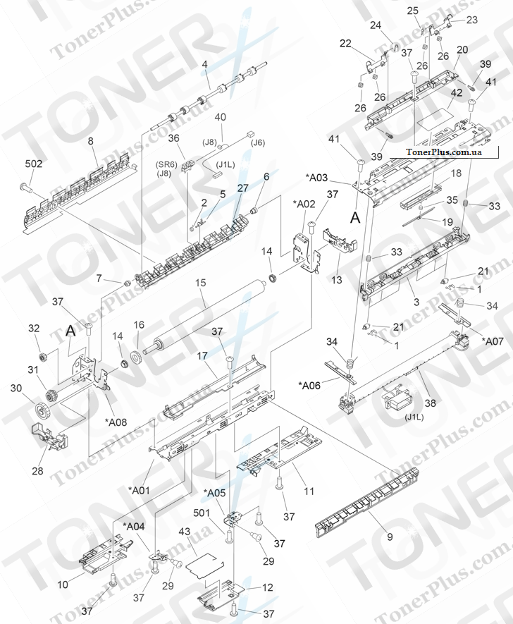 Каталог запчастей для HP LaserJet M5039XS MFP - Fuser (print engine)