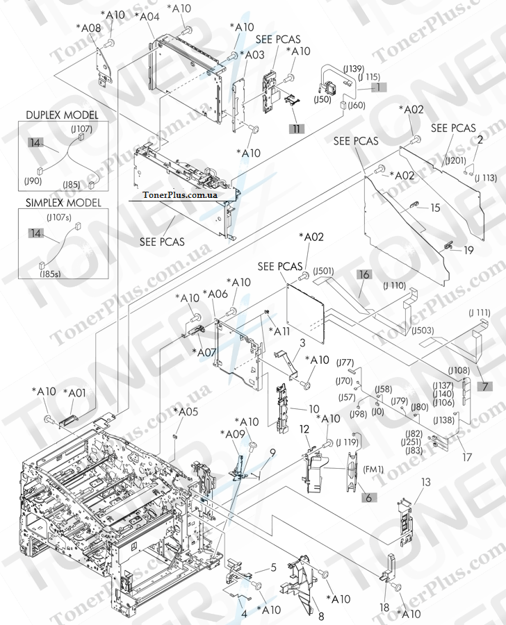 Каталог запчастей для HP LaserJet M551xh Enterprise 500 - Internal assemblies 4