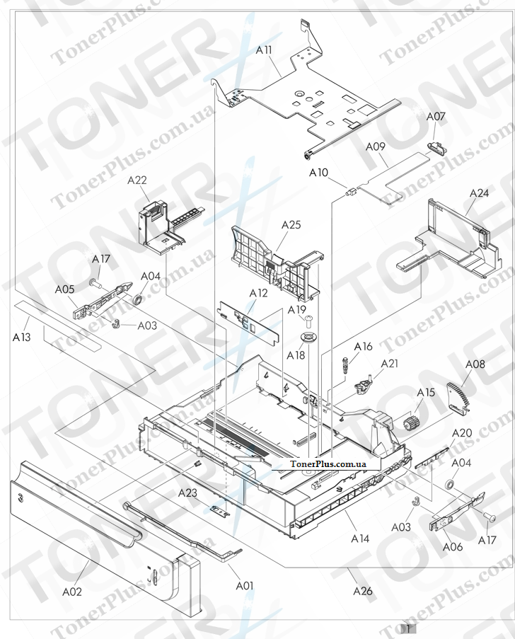 Каталог запчастей для HP LaserJet M551dn Enterprise 500 - 1 x 500-sheet paper feeder