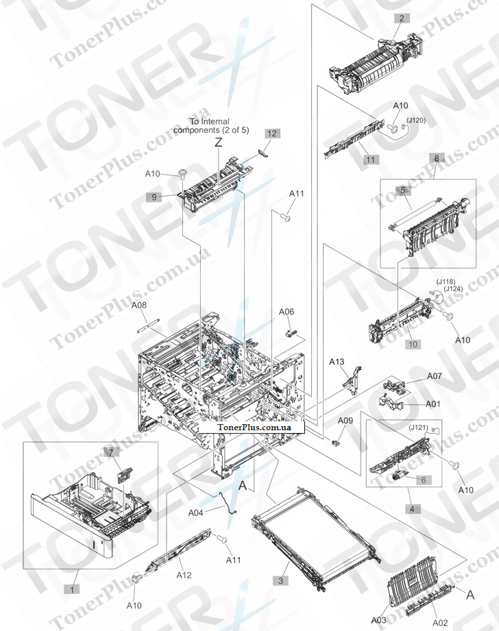 Каталог запчастей для HP Color LaserJet Enterprise M553 - Internal components (3 of 5)