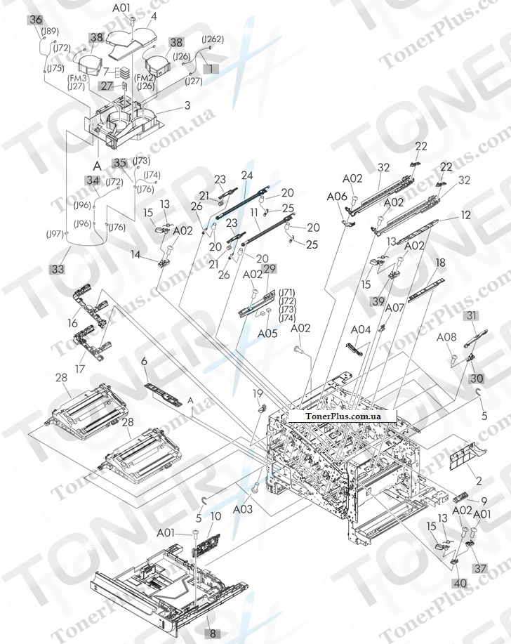 Каталог запчастей для HP LaserJet M570dn Pro 500 Color MFP - Internal assemblies (2 of 6)