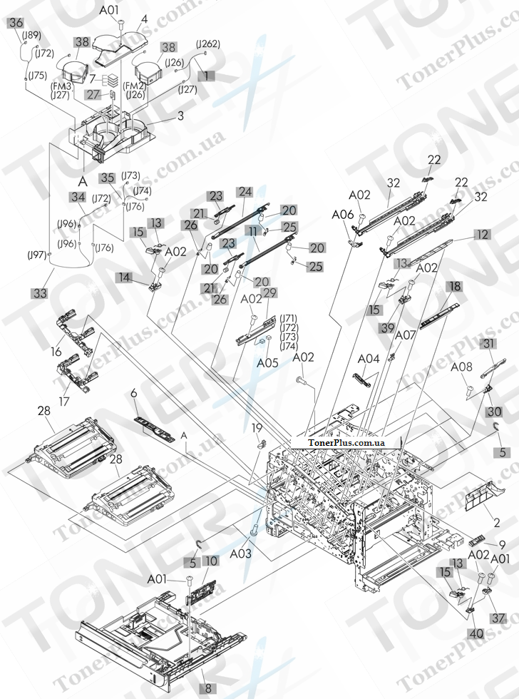 Каталог запчастей для HP LaserJet M575c Enterprise 500 Color MFP - Internal assemblies 2