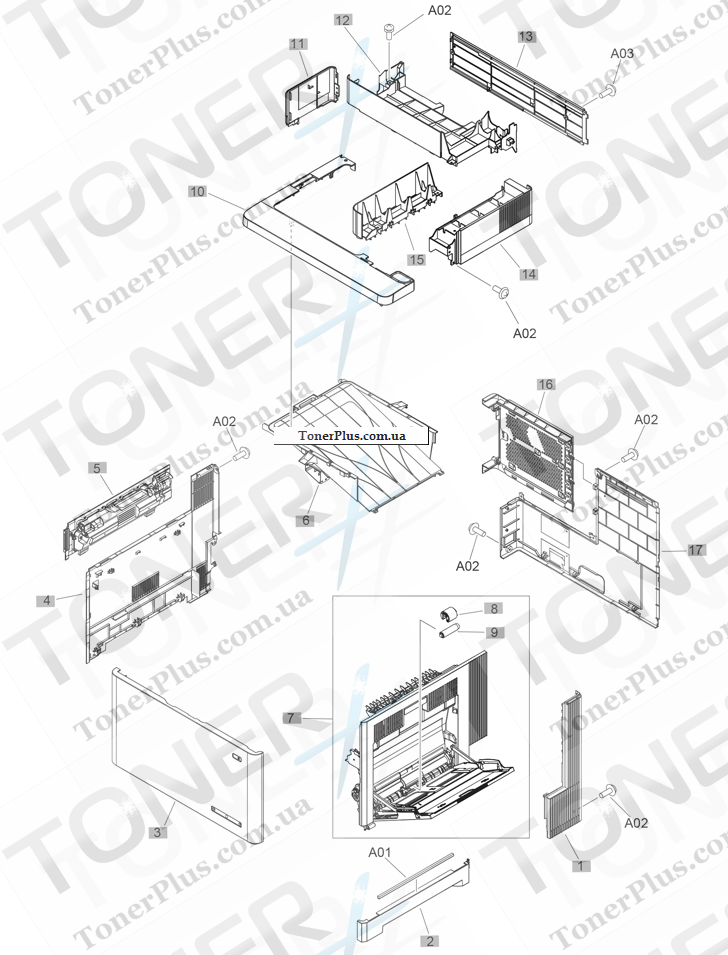 Каталог запчастей для HP LaserJet M577 Enterprise Color MFP - Covers (M577)