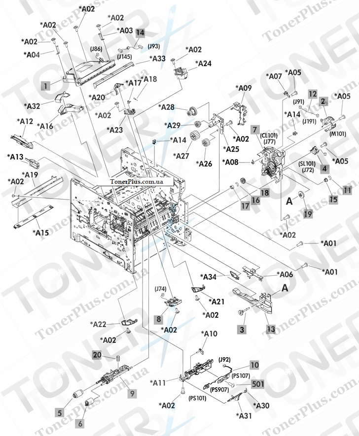 Каталог запчастей для HP LaserJet M603 Enterprise 600 - Internal components 2