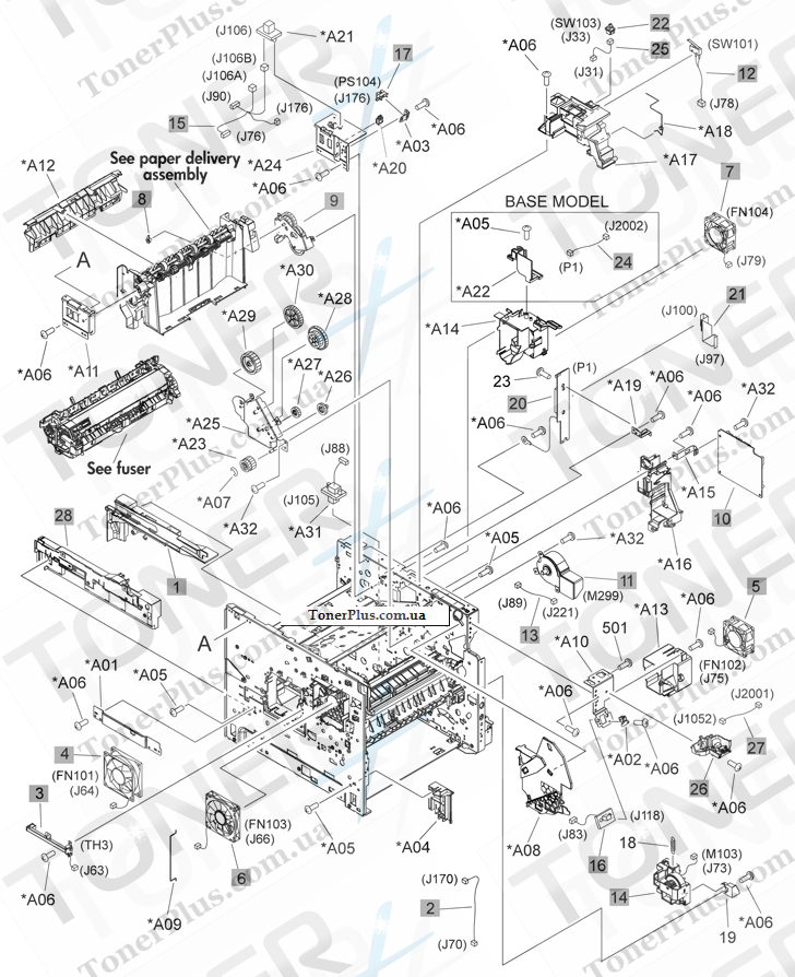 Каталог запчастей для HP LaserJet M602 Enterprise 600 - Internal components 3