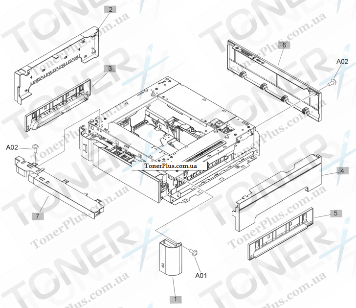 Каталог запчастей для HP LaserJet M630f Enterprise MFP - 500-sheet paper feeder covers