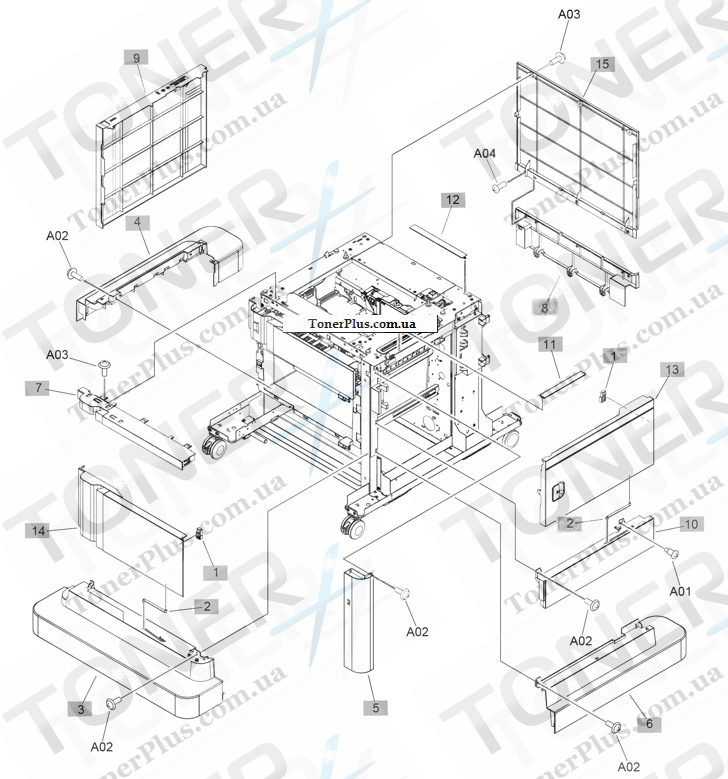 Каталог запчастей для HP LaserJet M630f Enterprise MFP - 1x500-sheet paper feeder with cabinet covers